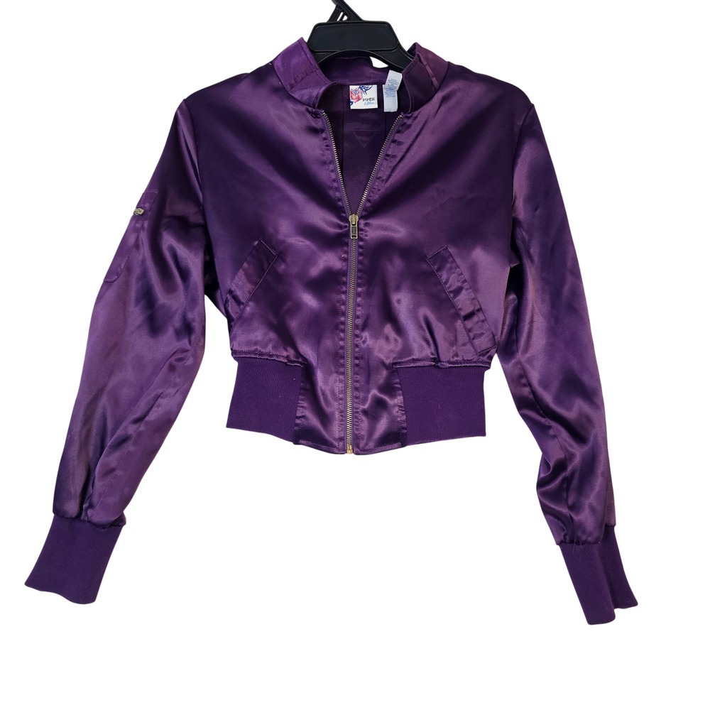 Piper & Blue Purple‎ Satin Cropped Bomber Jacket Womens Medium Full Zip Utility
